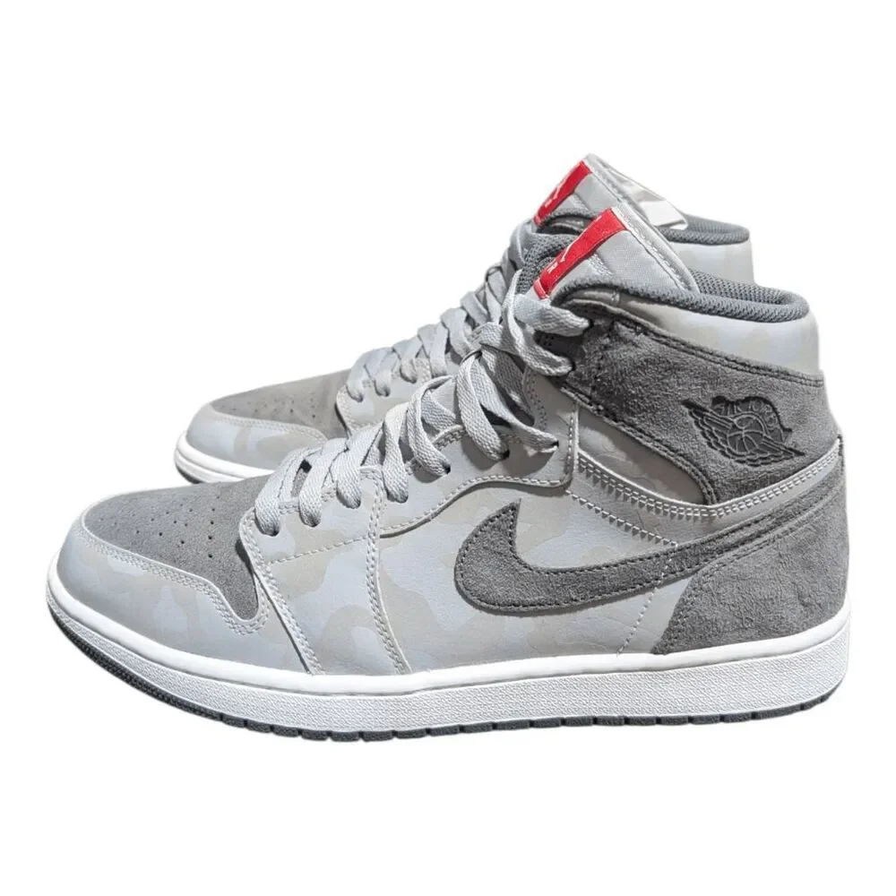 NIKE Air Jordan 1 Retro High Premium 'Camo 3M Wolf Grey' Sneakers Size 12